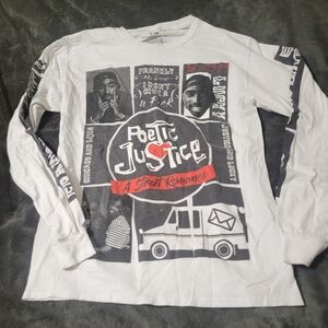 Poetic Justice Tupac Tee Shirt Mens Small White Dry Fit Stretch Long Sleeve